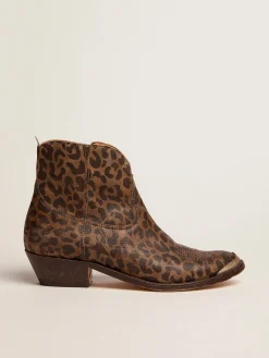 Best Golden Goose Ankle boot feminina de couro com estampa de leopardo Cabedal com estampa de leopardo nos tons de marrom e preto