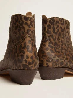 Best Golden Goose Ankle boot feminina de couro com estampa de leopardo Cabedal com estampa de leopardo nos tons de marrom e preto