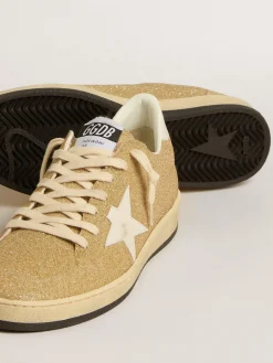 Clearance Golden Goose Ball Star com cristais Swarovski dourados com estrela de couro branco leite Cabedal de microcristais Swarovski dourados