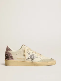 Online Golden Goose Ball Star com estrela de glitter prateado e talão de glitter rosa Cabedal de napa branca