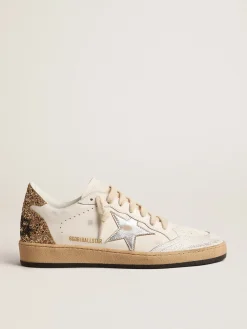 Online Golden Goose Ball Star com estrela de couro metálico e talão de glitter Cor: branco