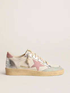 Best Golden Goose Ball Star com estrela de suede rosa e inserções de couro metálico Cabedal de napa cor creme
