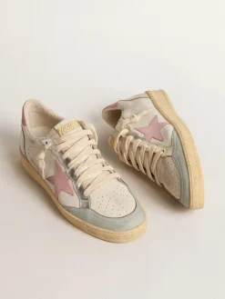 Best Golden Goose Ball Star com estrela de suede rosa e inserções de couro metálico Cabedal de napa cor creme