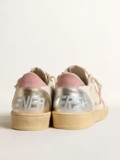 Best Golden Goose Ball Star com estrela de suede rosa e inserções de couro metálico Cabedal de napa cor creme