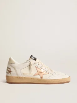 Best Golden Goose Ball Star de lona e napa com estrela de couro metálico bronze Cabedal de lona e napa branco leite