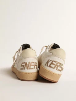 Best Golden Goose Ball Star de lona e napa com estrela de couro metálico bronze Cabedal de lona e napa branco leite