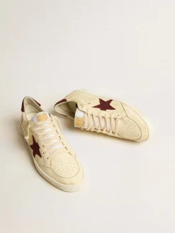 Cheap Golden Goose Ball Star de napa bege com estrela e talão de tela bordô Cabedal de napa bege