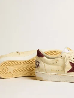 Cheap Golden Goose Ball Star de napa bege com estrela e talão de tela bordô Cabedal de napa bege