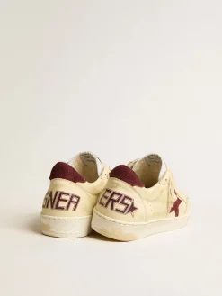 Cheap Golden Goose Ball Star de napa bege com estrela e talão de tela bordô Cabedal de napa bege
