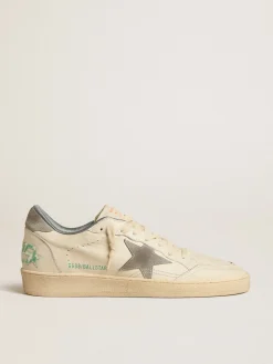 Flash Sale Golden Goose Ball Star de napa com estrela e talão de suede cinza Cabedal de napa branco sujo