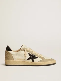 Hot Golden Goose Ball Star de napa e suede com estrela e talão de glitter preto Cabedal de napa branca