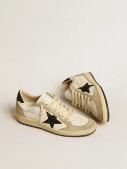 Hot Golden Goose Ball Star de napa e suede com estrela e talão de glitter preto Cabedal de napa branca
