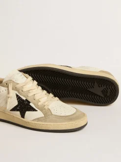 Hot Golden Goose Ball Star de napa e suede com estrela e talão de glitter preto Cabedal de napa branca