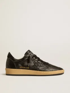 Best Sale Golden Goose Ball Star de napa preta com estrela de glitter preto e talão de suede Cabedal de napa preta
