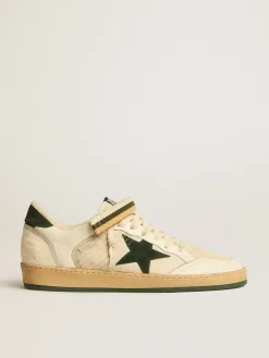 Store Golden Goose Ball Star de náilon e napa com estrela e talão de suede verde Cabedal de náilon e napa brancos