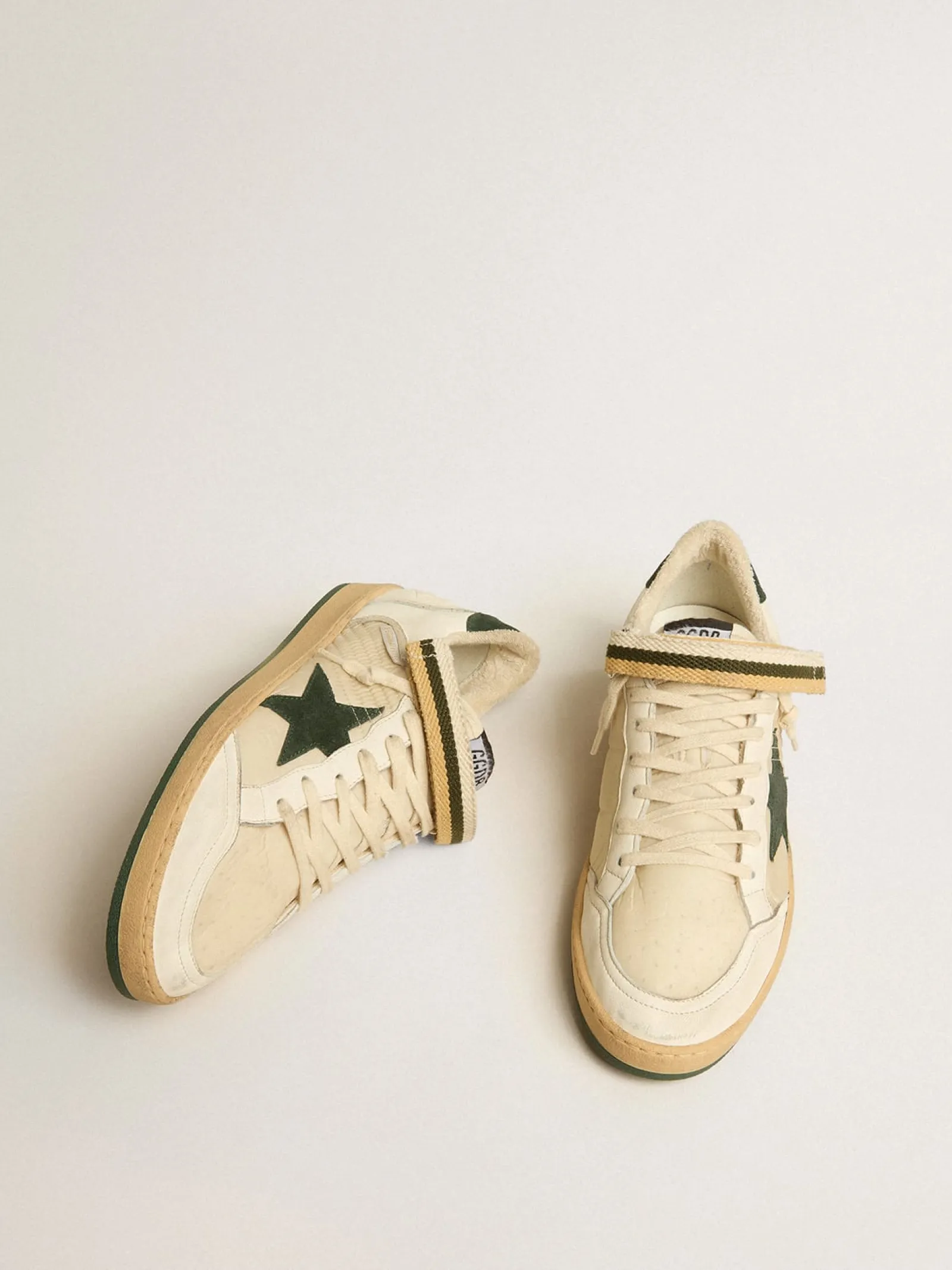 Store Golden Goose Ball Star de náilon e napa com estrela e talão de suede verde Cabedal de náilon e napa brancos