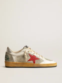 Cheap Golden Goose Ball Star de suede cinza com estrela vermelha e talão prateado Cabedal de suede cinza gelo