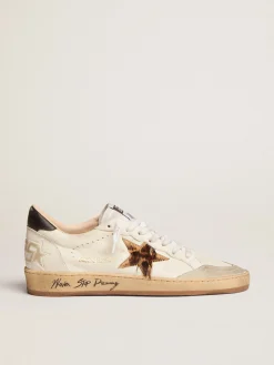 Cheap Golden Goose Ball Star feminino com estrela de couro cavalinho leopardo e talão preto Cabedal de napa branca