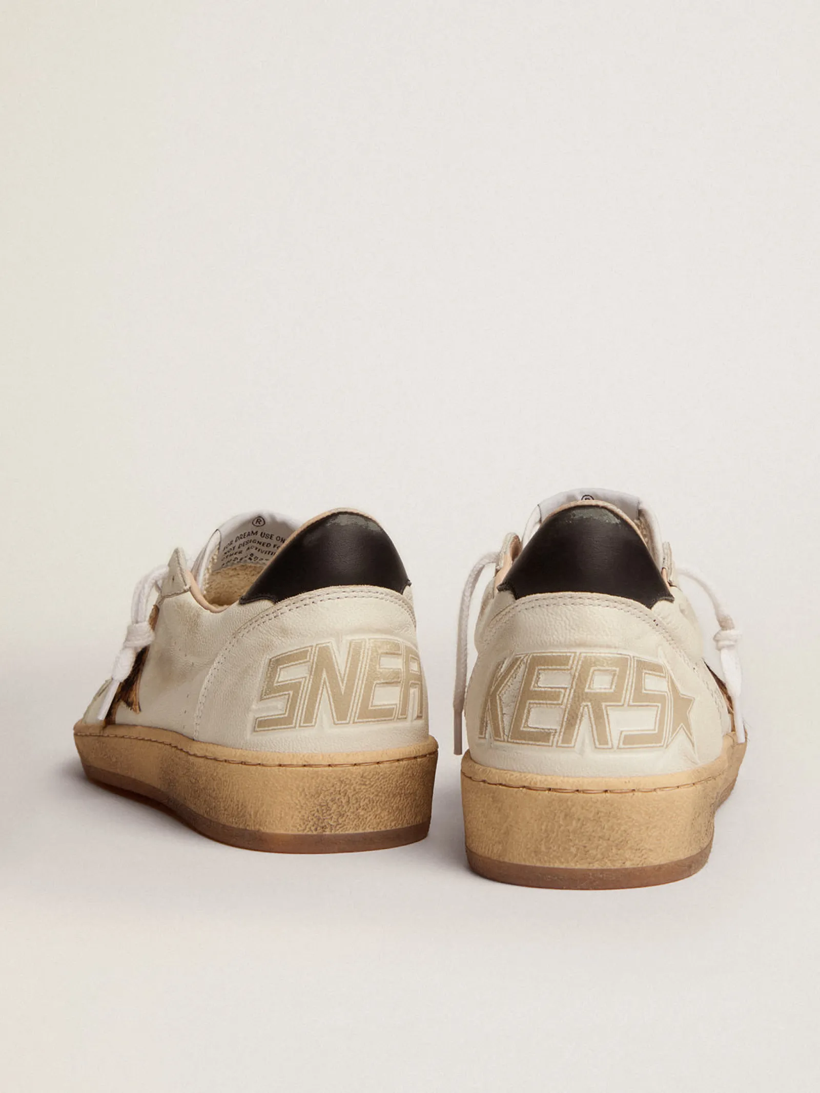 Cheap Golden Goose Ball Star feminino com estrela de couro cavalinho leopardo e talão preto Cabedal de napa branca