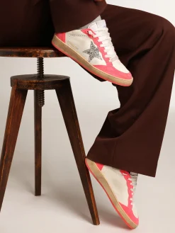 Hot Golden Goose Ball Star feminino de napa branca com estrela de glitter Cabedal de napa branca