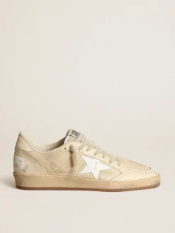 Flash Sale Golden Goose Ball Star feminino de náilon branco leite com estrela e talão brancos Cabedal de náilon branco leite