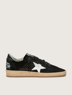 Discount Golden Goose Ball Star feminino de suede preto com estrela de couro branco Cabedal de suede preto