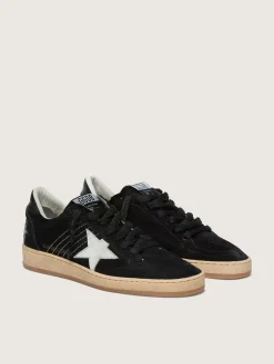 Discount Golden Goose Ball Star feminino de suede preto com estrela de couro branco Cabedal de suede preto