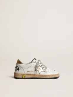 Best Golden Goose Ball Star Junior com estrela e talão de couro metálico dourado Cabedal de napa branca