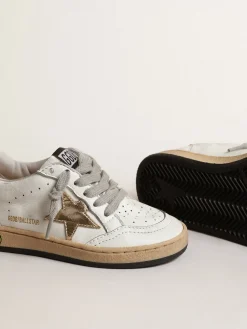 Best Golden Goose Ball Star Junior com estrela e talão de couro metálico dourado Cabedal de napa branca