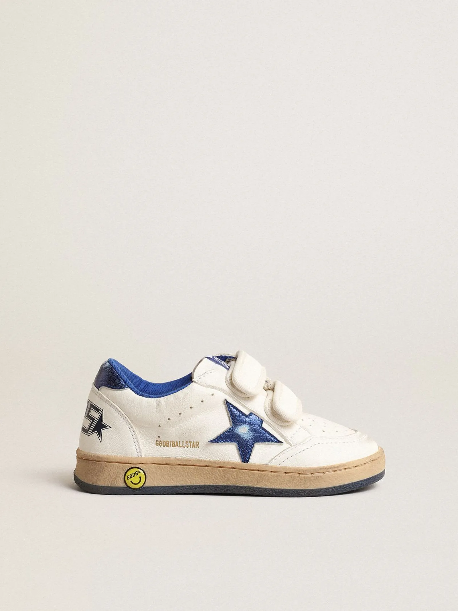 Fashion Golden Goose Ball Star Junior com estrela e talão de couro metálico azul Cabedal de napa branca