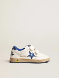 Fashion Golden Goose Ball Star Junior com estrela e talão de couro metálico azul Cabedal de napa branca