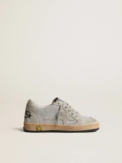Online Golden Goose Ball Star Junior de glitter com inserções de suede cinza gelo Cabedal de microglitter prateado