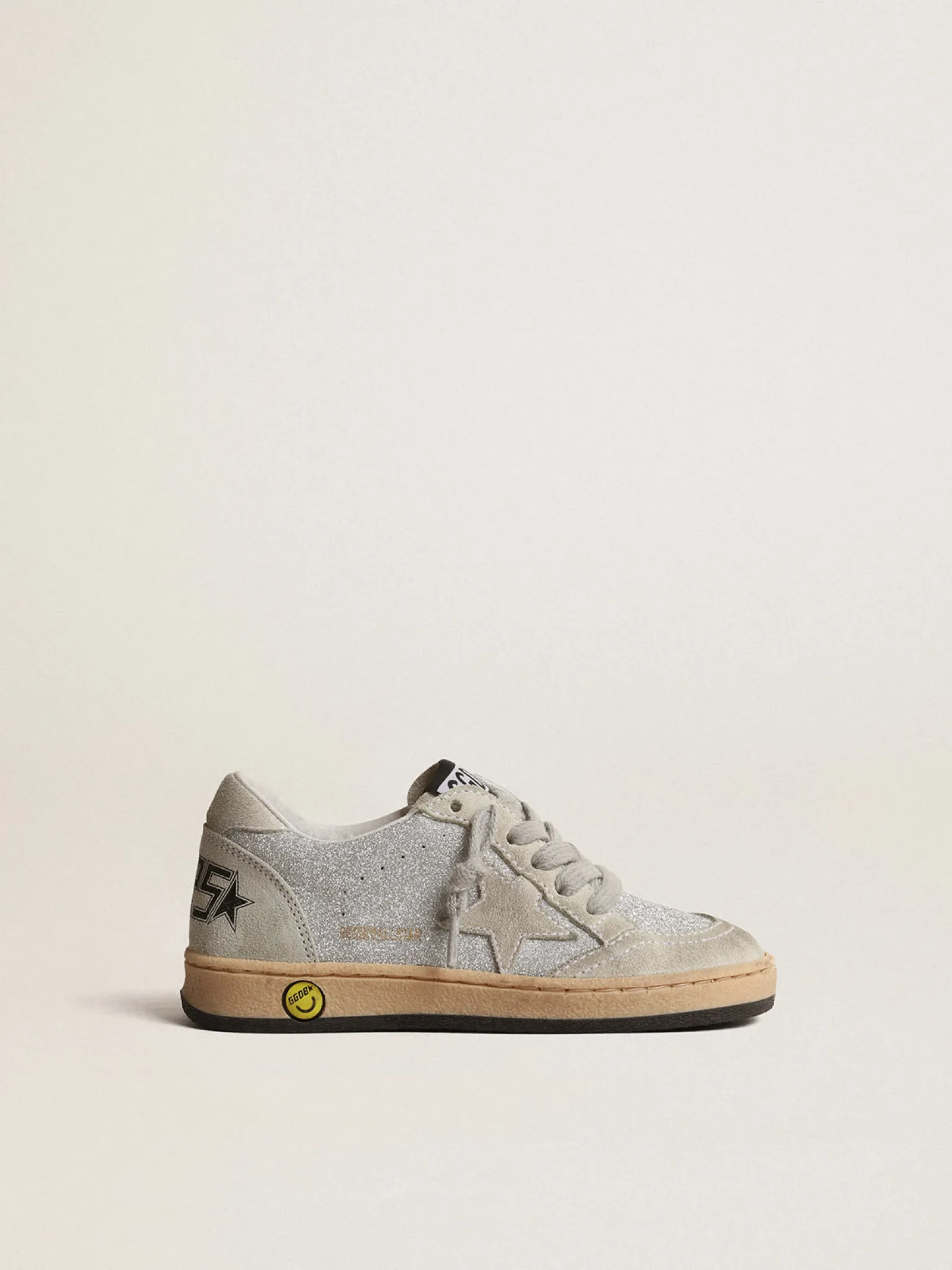 Online Golden Goose Ball Star Junior de glitter com inserções de suede cinza gelo Cabedal de microglitter prateado