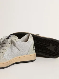Online Golden Goose Ball Star Junior de glitter com inserções de suede cinza gelo Cabedal de microglitter prateado