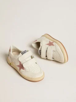 Online Golden Goose Ball Star Junior de napa com estrela e talão de glitter rosa pêssego Cabedal de napa branca