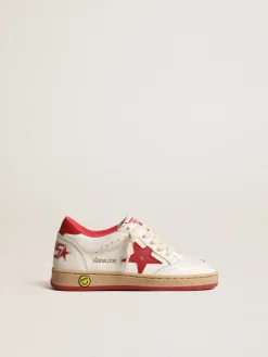 Clearance Golden Goose Ball Star Junior de napa com estrela e talão de couro vermelho Cabedal de napa branca