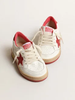 Clearance Golden Goose Ball Star Junior de napa com estrela e talão de couro vermelho Cabedal de napa branca