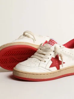 Clearance Golden Goose Ball Star Junior de napa com estrela e talão de couro vermelho Cabedal de napa branca