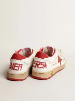 Clearance Golden Goose Ball Star Junior de napa com estrela e talão de couro vermelho Cabedal de napa branca