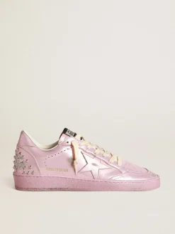 Flash Sale Golden Goose Ball Star LAB feminino de couro metálico rosa com tachas Cabedal em couro metálico rosa