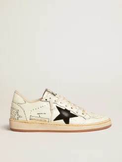 Best Golden Goose Ball Star LTD com estrela de suede preto e escritas pretas Cor: branco