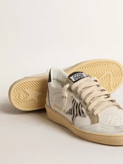 Outlet Golden Goose Ball Star LTD com estrela de zebra e inserção de couro metálico Cor: branco