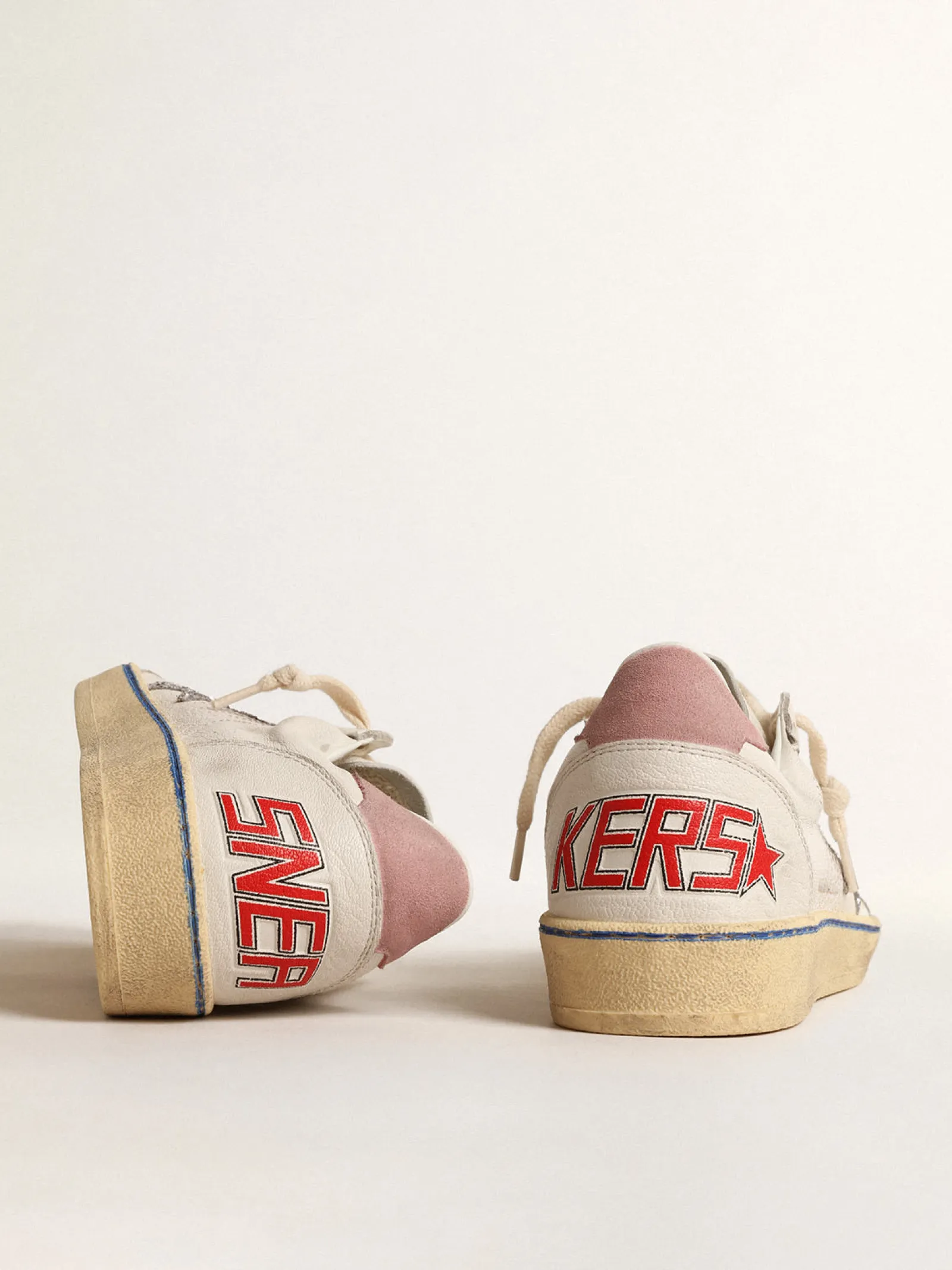Clearance Golden Goose Ball Star LTD com estrela de glitter e talão de suede rosa Cabedal de napa branca