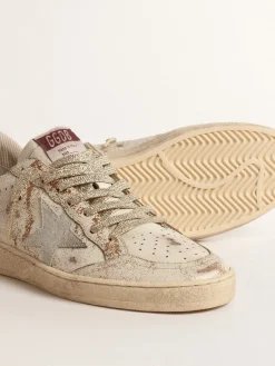 Flash Sale Golden Goose Ball Star LTD com estrela de suede e talão de glitter platinado Cabedal de couro branco brilhante com efeito desgastado