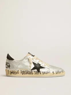 Best Sale Golden Goose Ball Star LTD de couro prateado com estrela e talão de suede cinza Cabedal de couro craquelado prateado efeito opaco