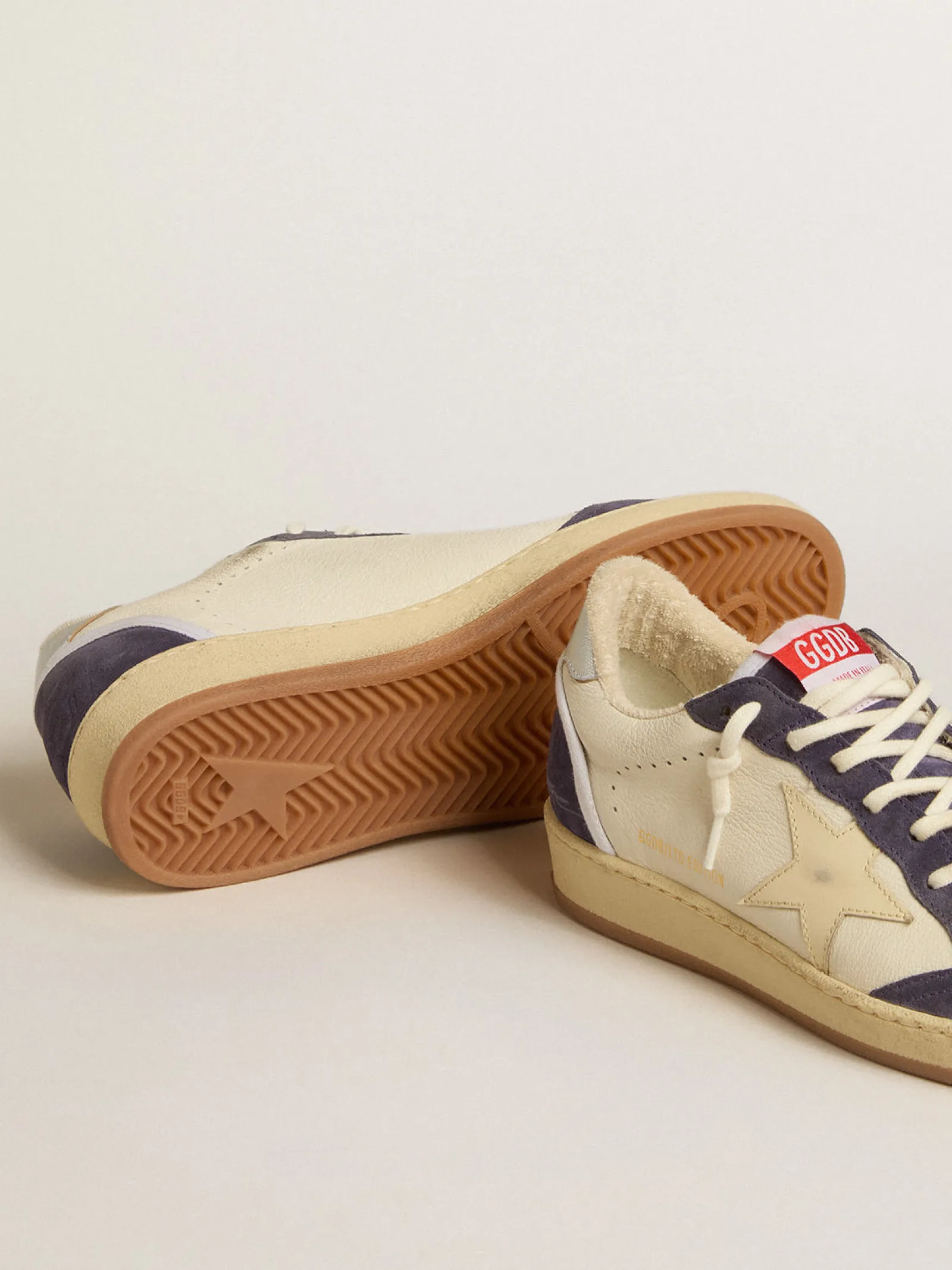 Clearance Golden Goose Ball Star LTD de napa e suede com estrela creme e talão prateado Cabedal de napa branca