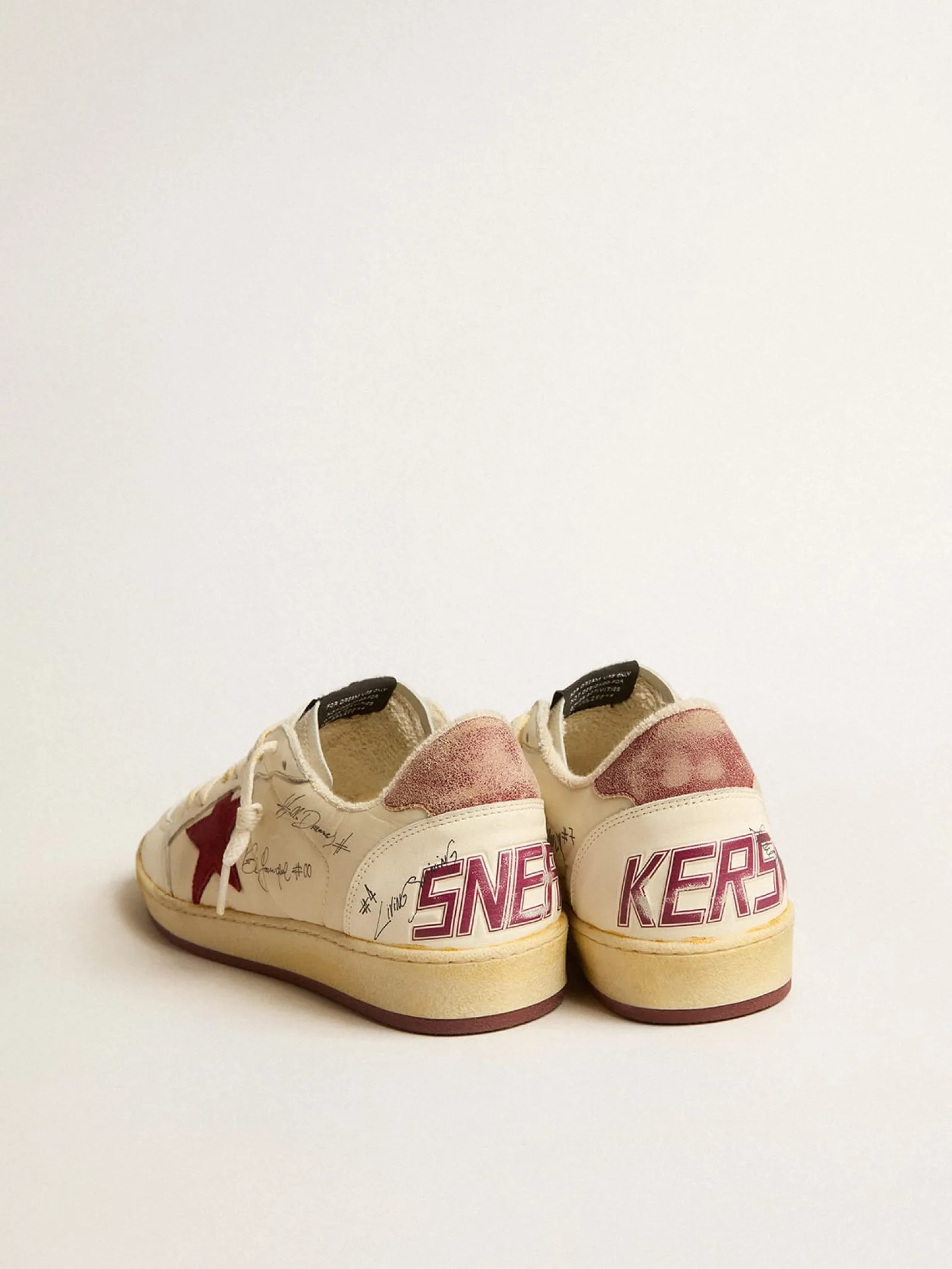Online Golden Goose Ball Star LTD de náilon com estrela de suede cor de romã e talão de couro Cabedal de náilon bege