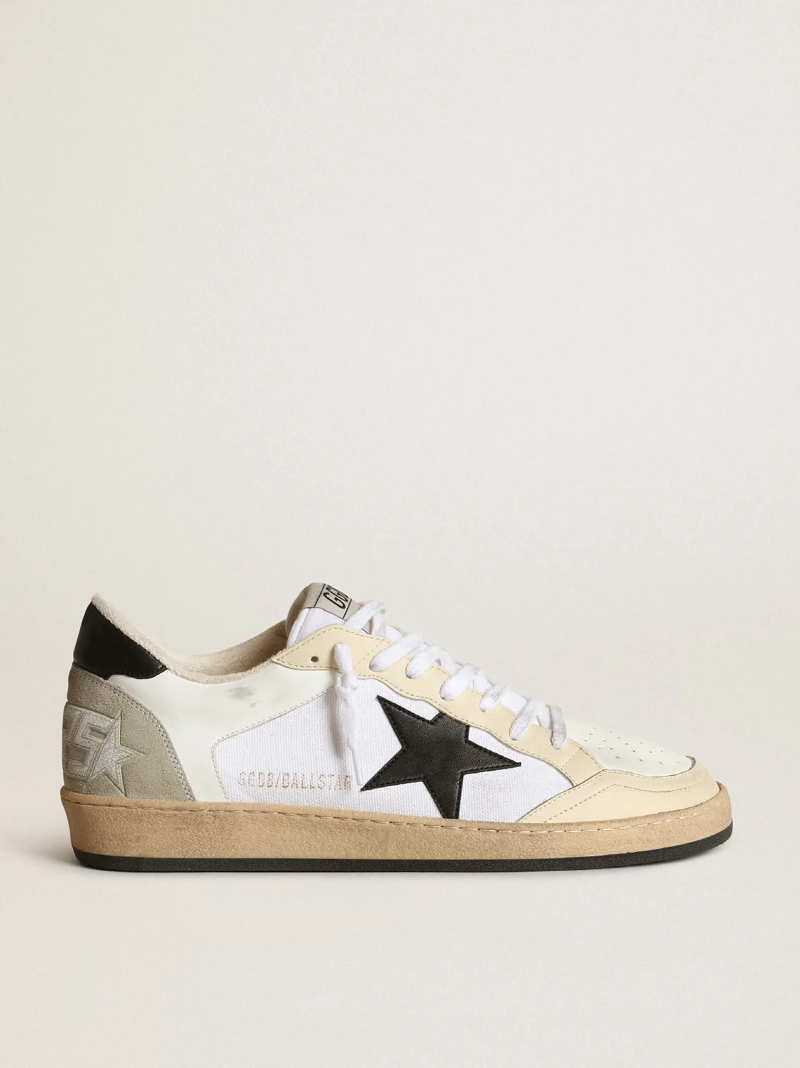 Best Sale Golden Goose Ball Star masculino de lona e couro branco com inserções cor marfim Cabedal de lona branca