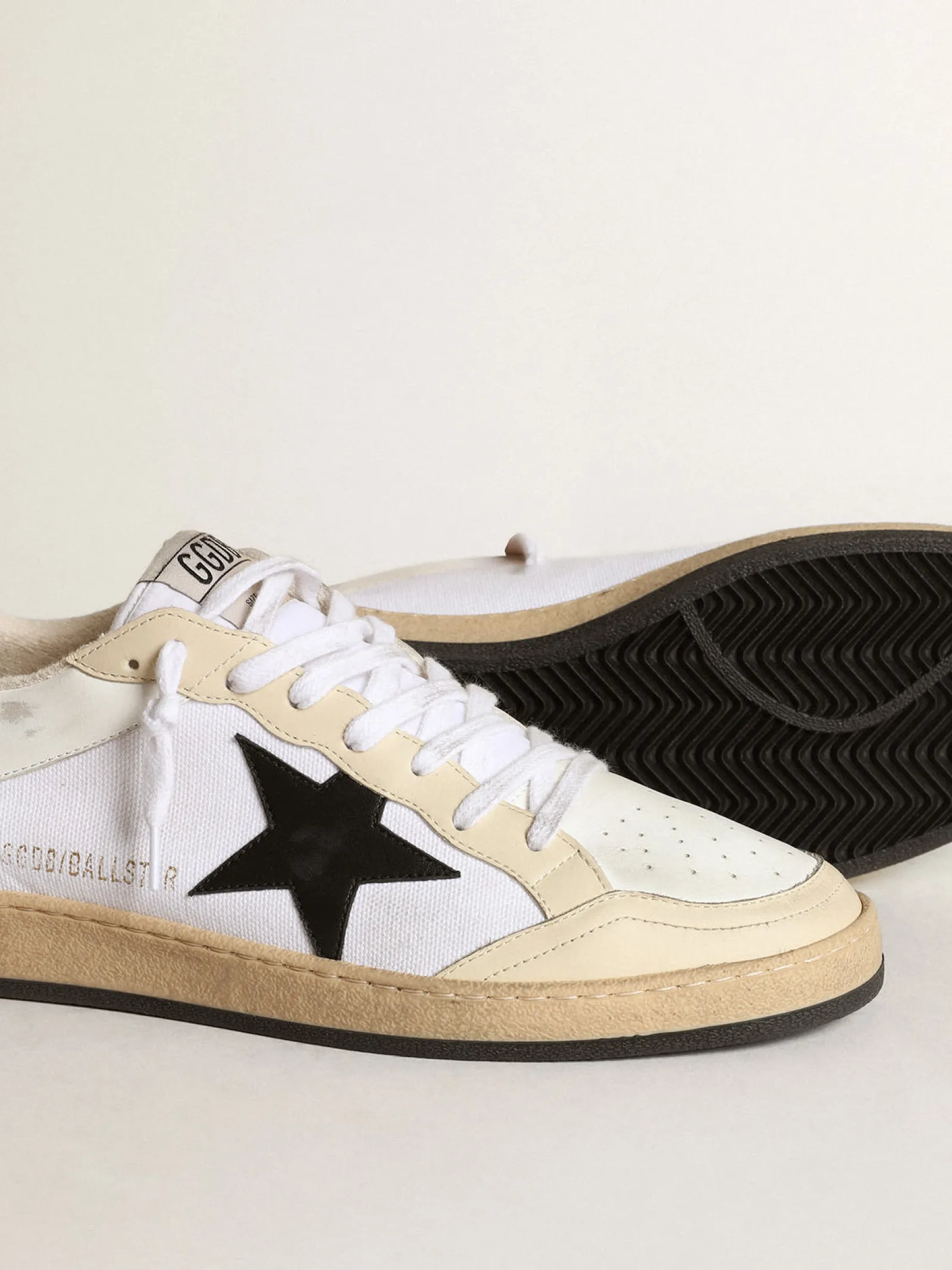 Best Sale Golden Goose Ball Star masculino de lona e couro branco com inserções cor marfim Cabedal de lona branca
