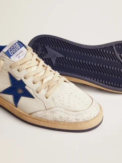 Discount Golden Goose Ball Star masculino de napa branca com estrela e talão azuis Cabedal de napa branca